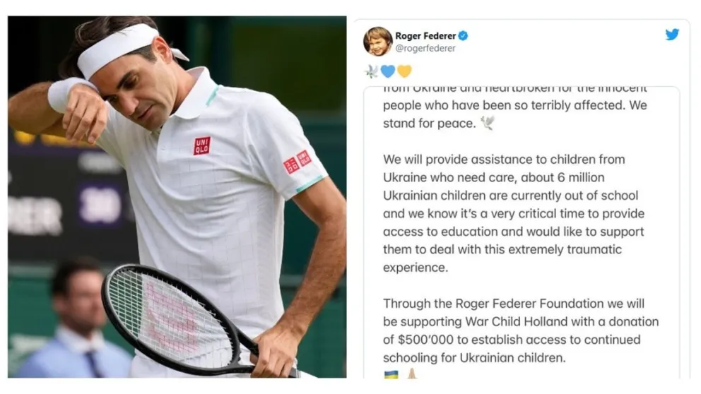 Federer realizará una importante donación económica a los niños de Ucrania