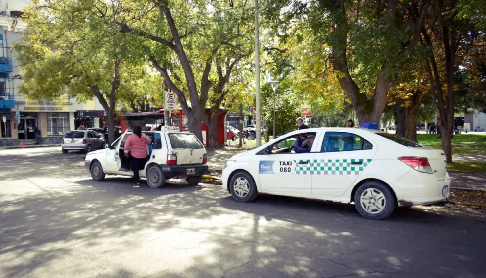 Para de taxis en la plaza Alsina de Viedma.