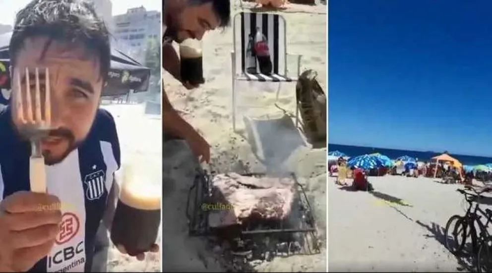 VIDEO: un hincha de Talleres hizo un asado en las playas de Brasil y la policía lo amenazó a los tiros